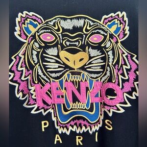 Kenzo Black Sweatshirt with Pink and Gold Tiger Design-THIS IS A LONG SWEATSHIRT